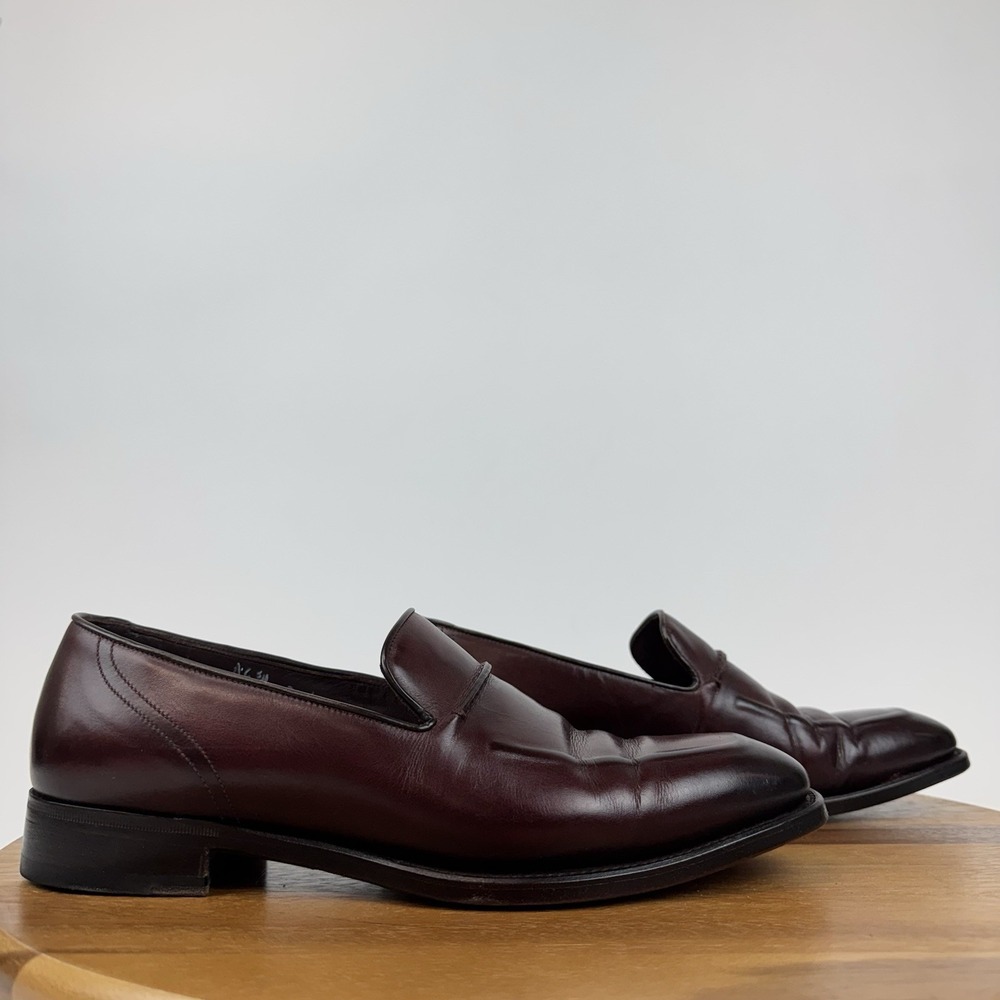 Mens‎ Brioni Burgundy Red Burnished Leather Classic Slip On Loafers Shoes Size 7